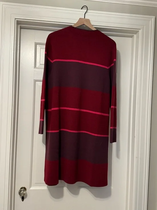 Talbots Burgundy and Hot Pink Striped Open Cardigan - Picture 2 of 5